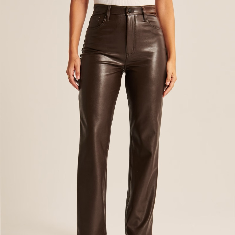 Abercrombie & Fitch Brown Straight Leg Leather Pants